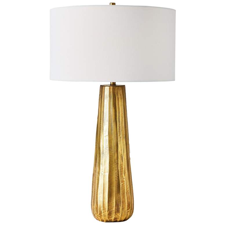 Image 1 Chased Round Table Lamp-Antique Brass