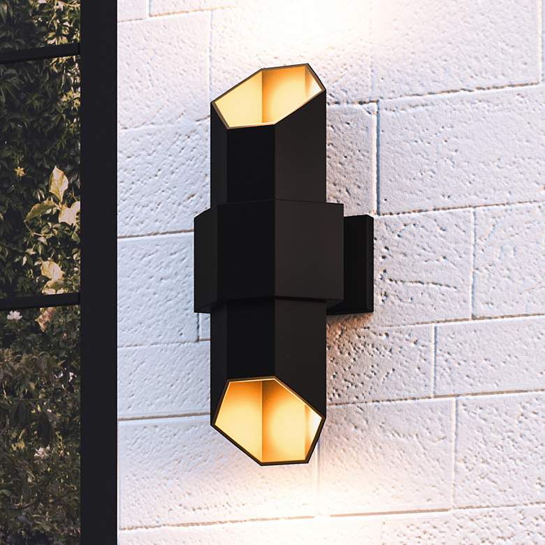 Image 1 Chasm Integrated LED Matte Black Gold Outdoor Wall Lantern