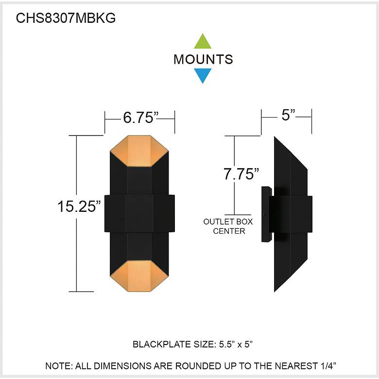 Image 7 Chasm Integrated LED Matte Black Gold Outdoor Wall Lantern more views
