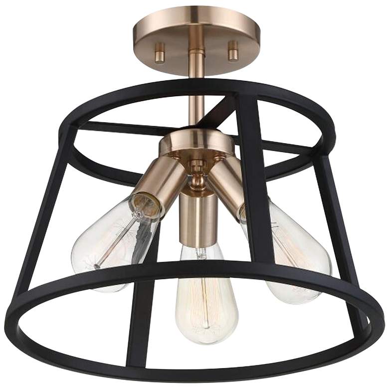 Image 2 Chassis 14" Wide Brass and Matte Black 3-Light Ceiling Light