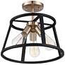 Chassis 14" Wide Brass and Matte Black 3-Light Ceiling Light