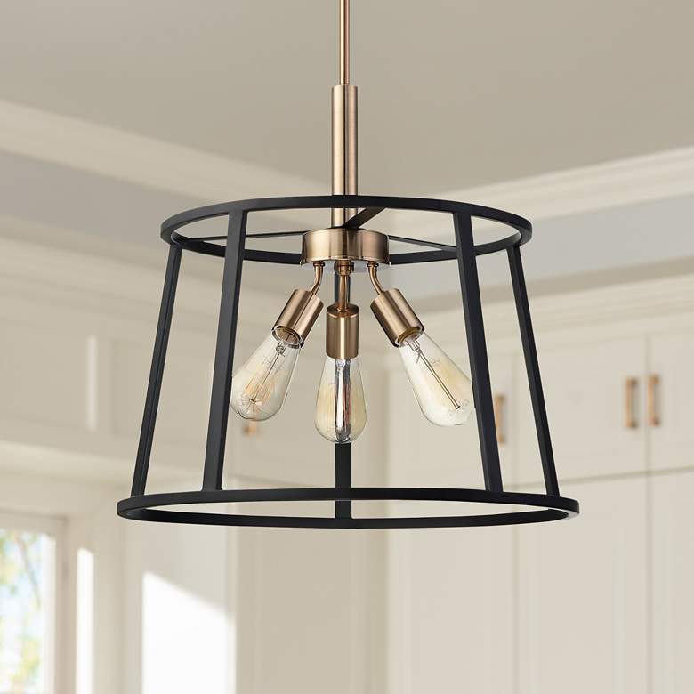 Image 1 Chassis; 3 Light; Pendant; Copper Brushed Brass Finish w/ Matte Black Frame