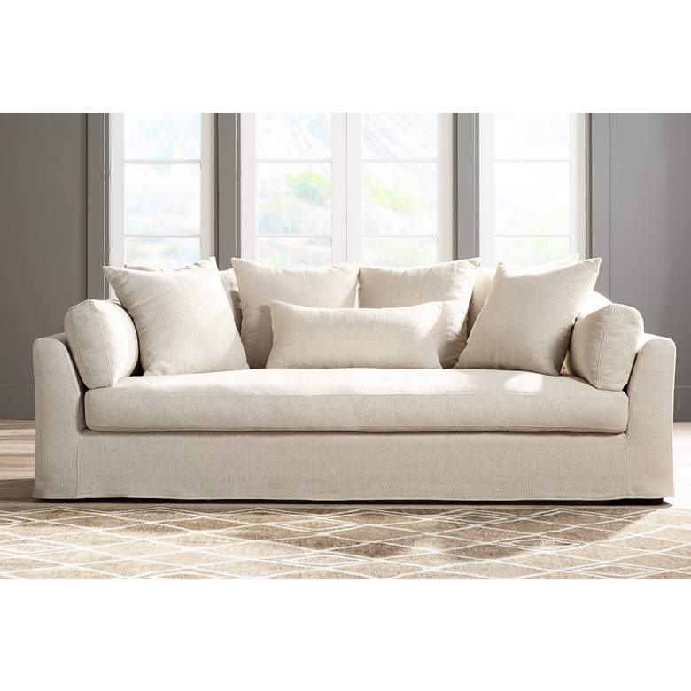 Image 2 Chateau 98 3/4" Wide Linen Fabric Slipcover Sofa
