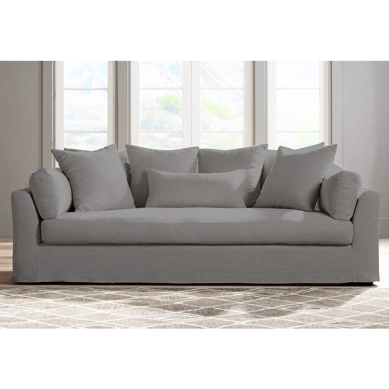 Image 2 Chateau 98 3/4 inch Wide Slate Gray Fabric Slipcover Sofa