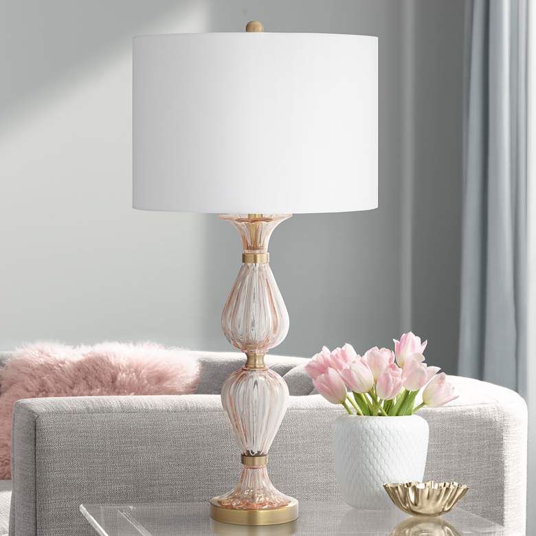 Image 1 Chateau Ariel Pink Coral Glass Table Lamp by Kathy Ireland