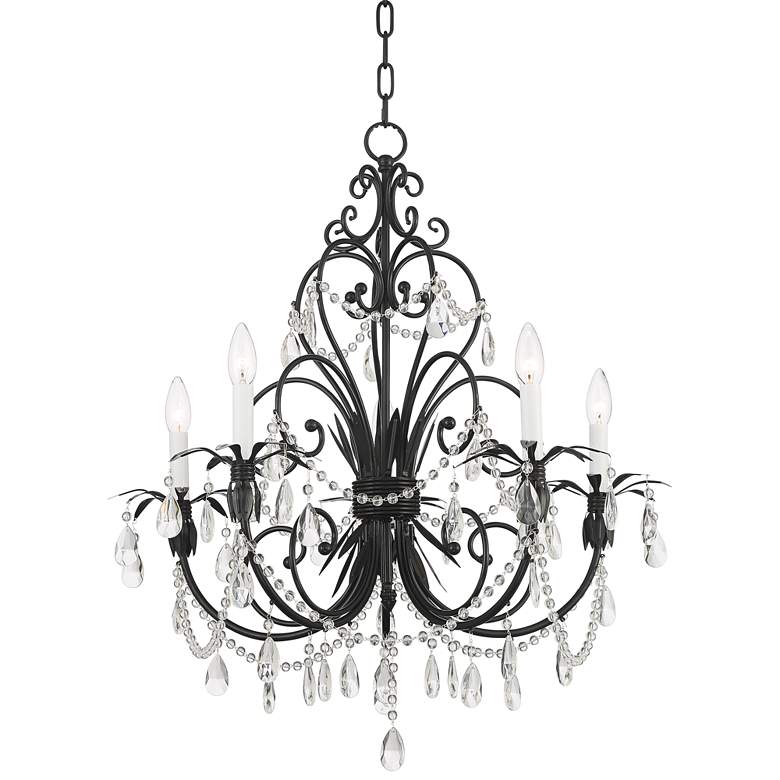 Chateau Vieux 26&quot;W Gloss Black Crystal 5-Light Chandelier