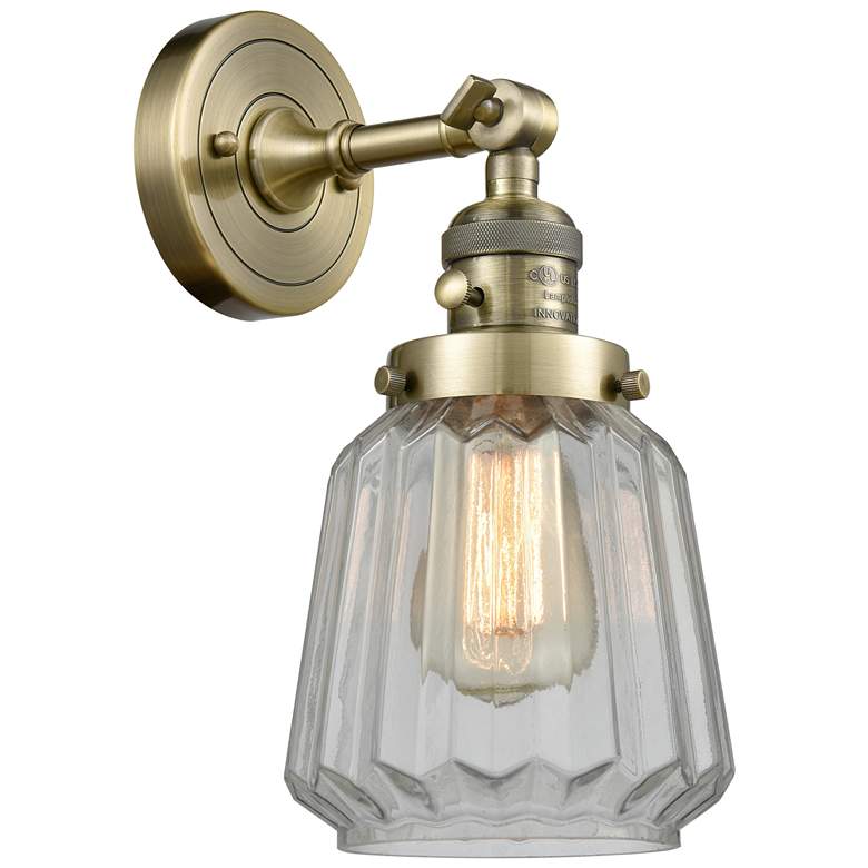 Image 1 Chatham 12" High Antique Brass Sconce w/ Clear Shade