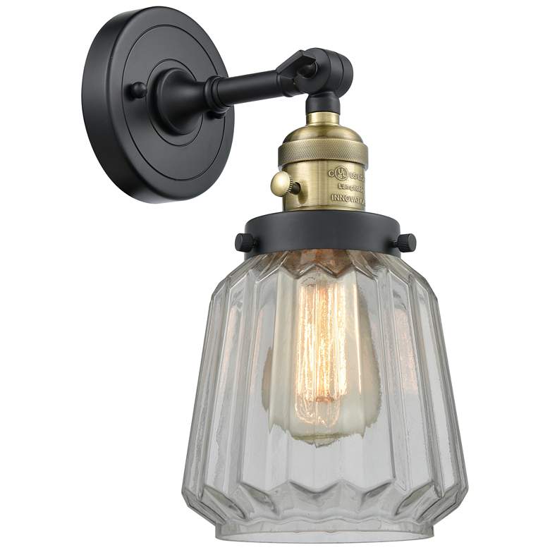 Image 1 Chatham 12" High Black Brass Sconce w/ Clear Shade