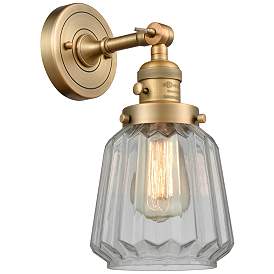 Image1 of Chatham 12" High Brushed Brass Sconce w/ Clear Shade