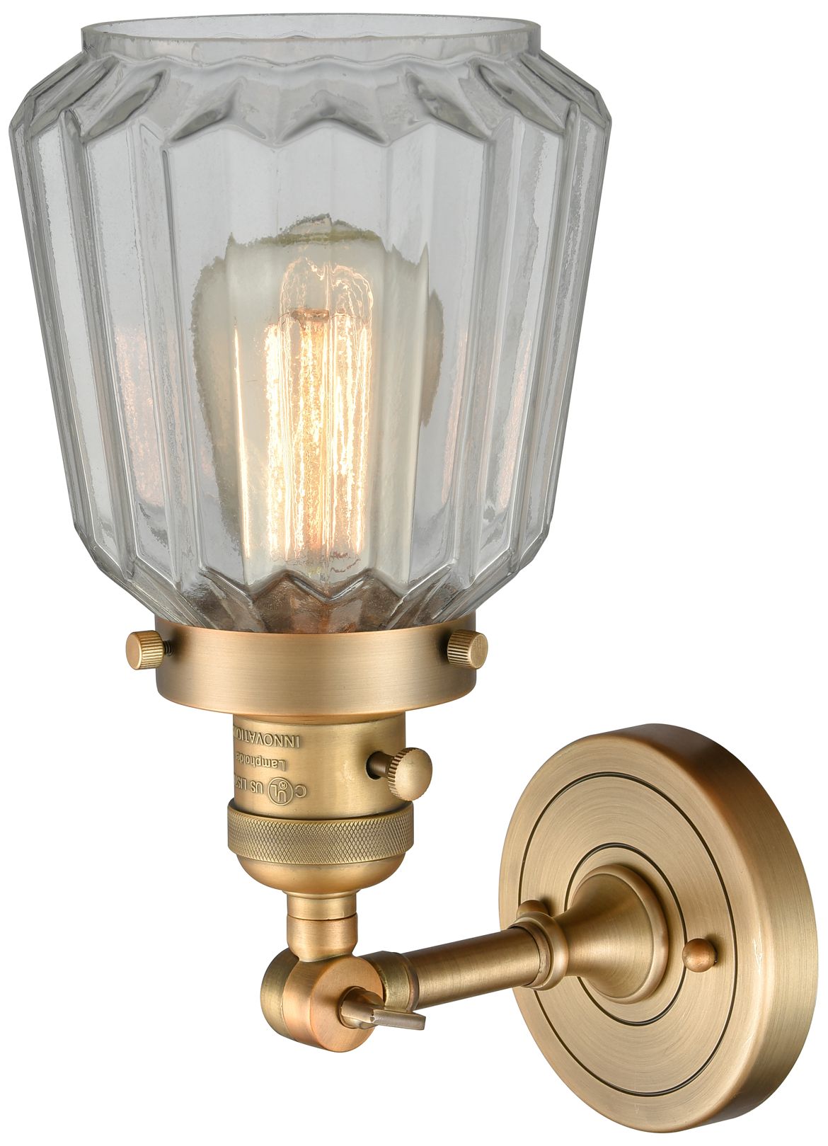 Image 2 Chatham 12" High Brushed Brass Sconce w/ Clear Shade more views