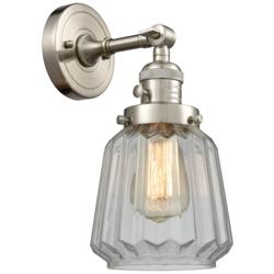 Chatham 12" High Brushed Satin Nickel Sconce w/ Clear Shade