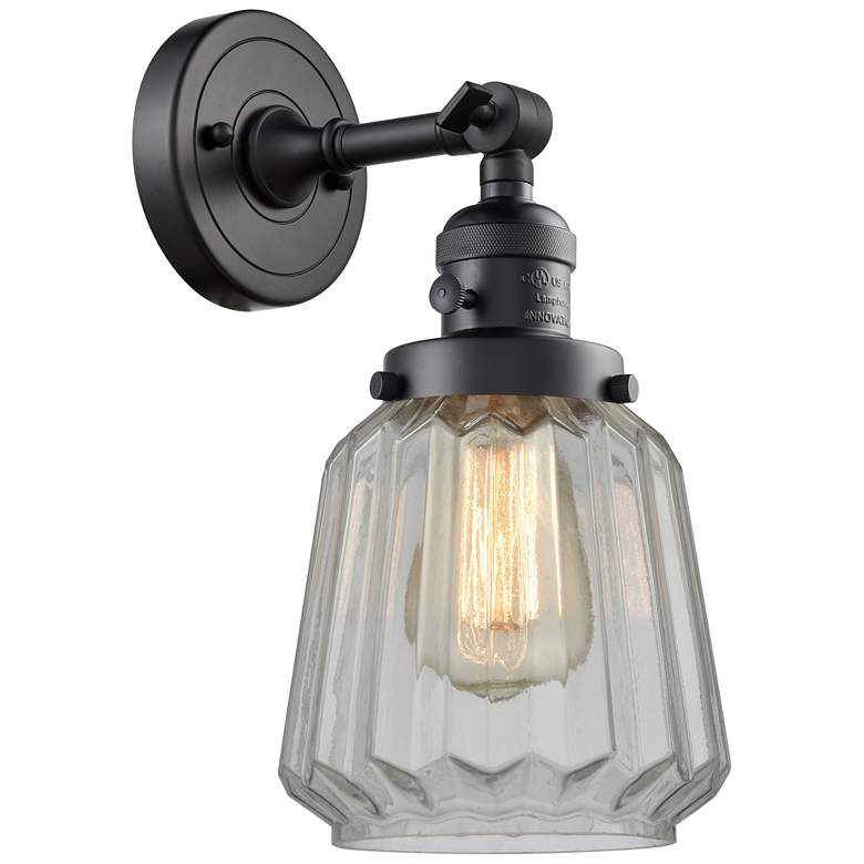 Image 1 Chatham 12" High Matte Black Sconce w/ Clear Shade