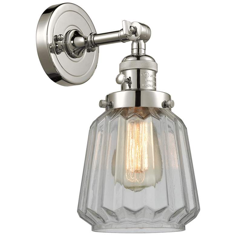 Image 1 Chatham 12" High Polished Nickel Sconce w/ Clear Shade