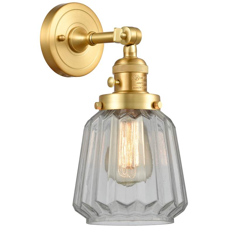 Image 1 Chatham 12" High Satin Gold Sconce w/ Clear Shade