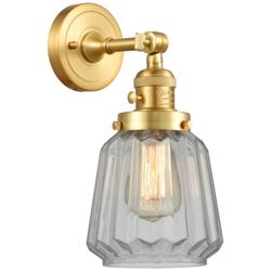 Chatham 12" High Satin Gold Sconce w/ Clear Shade