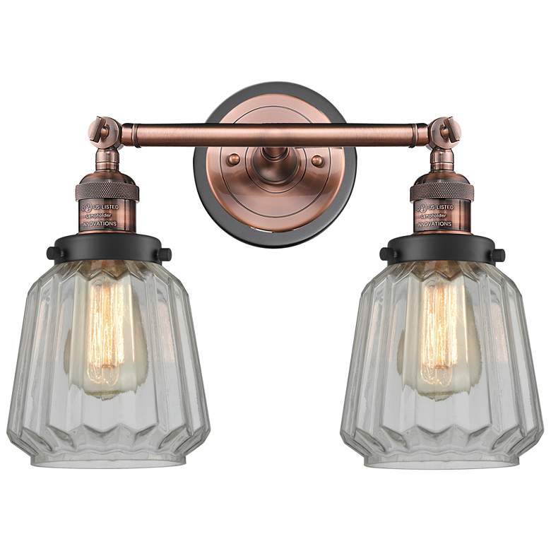 Image 1 Chatham 16" 2-Light Antique Copper Bath Light w/ Clear Shade