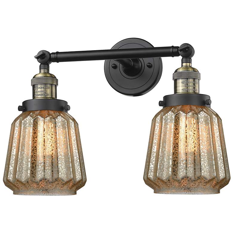 Image 1 Chatham 16" Wide 2 Light Black Brass Bath Vanity Light w/ Mercury Shad