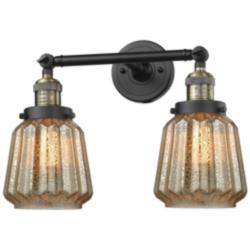 Chatham 16" Wide 2 Light Black Brass Bath Vanity Light w/ Mercury Shad
