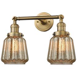 Chatham 16" Wide 2 Light Brushed Brass Bath Vanity Light w/ Mercury Sh