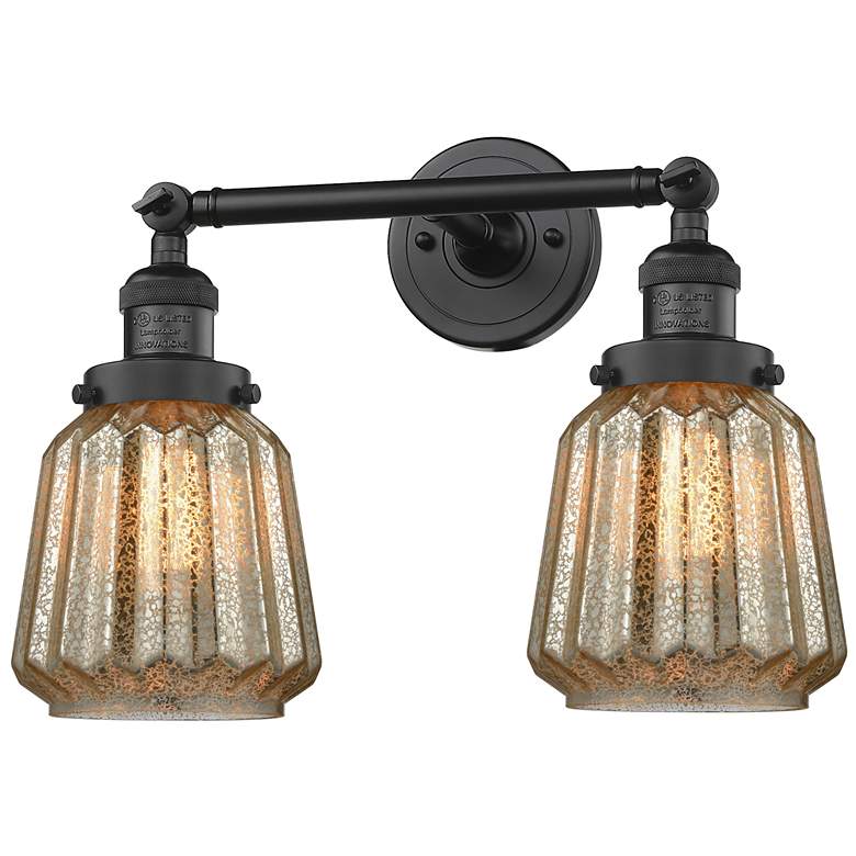 Image 1 Chatham 16" Wide 2 Light Matte Black Bath Vanity Light w/ Mercury Shad