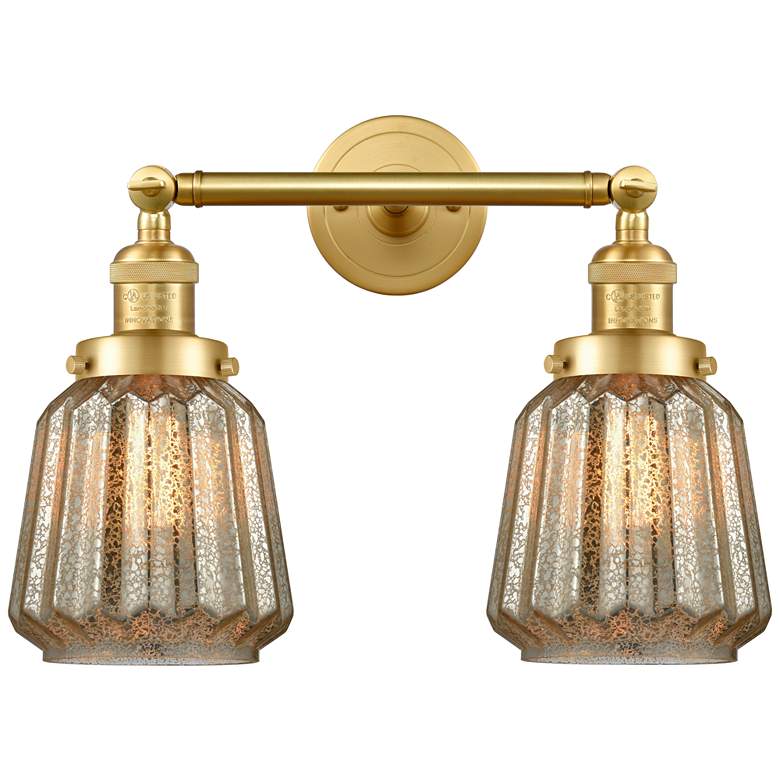 Image 1 Chatham 16" Wide 2 Light Satin Gold Bath Vanity Light w/ Mercury Shade