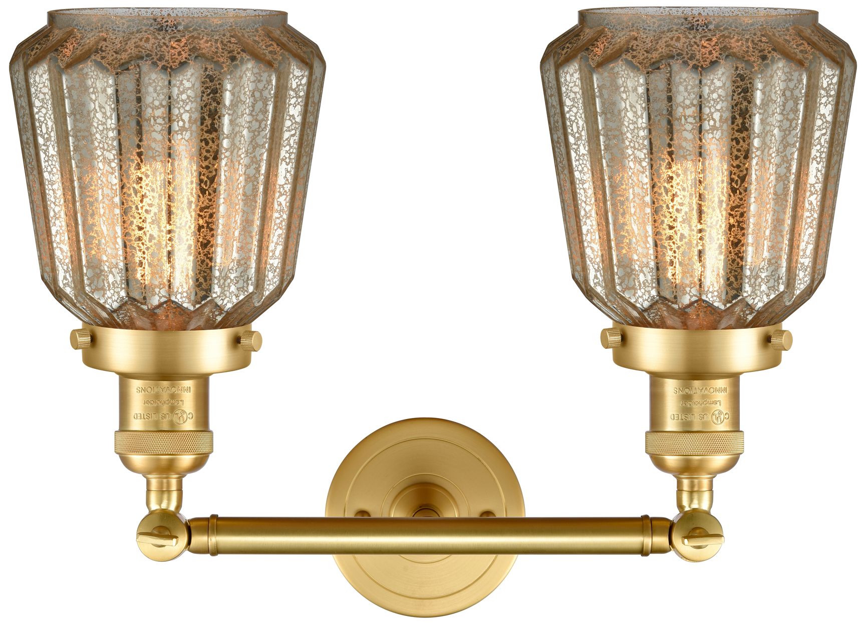 Image 2 Chatham 16" Wide 2 Light Satin Gold Bath Vanity Light w/ Mercury Shade more views