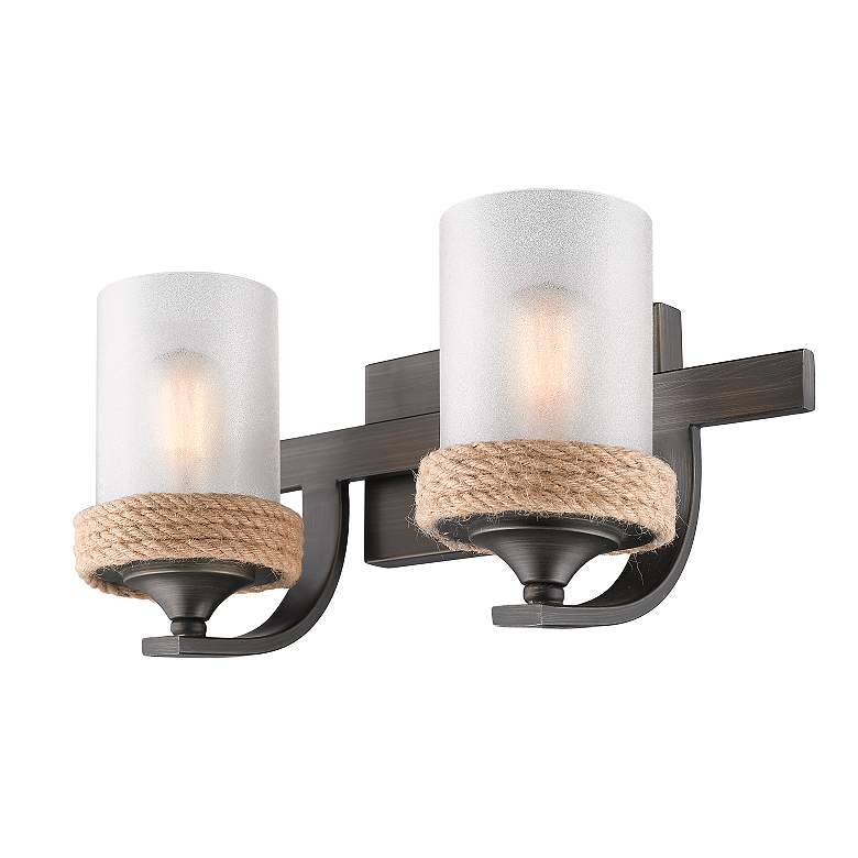 Image 2 Chatham 16" Wide Gunmetal Bronze 2-Light Bath Light w/ Sandblasted Gla more views