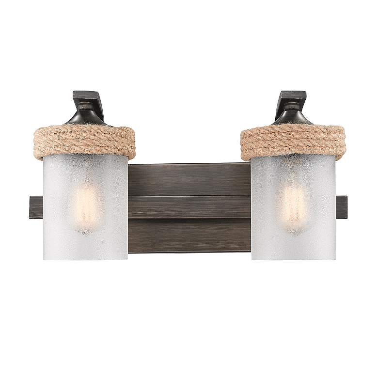 Image 3 Chatham 16" Wide Gunmetal Bronze 2-Light Bath Light w/ Sandblasted Gla more views