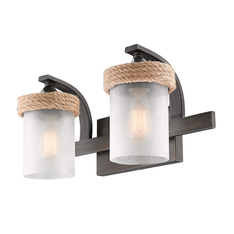 Image 4 Chatham 16" Wide Gunmetal Bronze 2-Light Bath Light w/ Sandblasted Gla more views