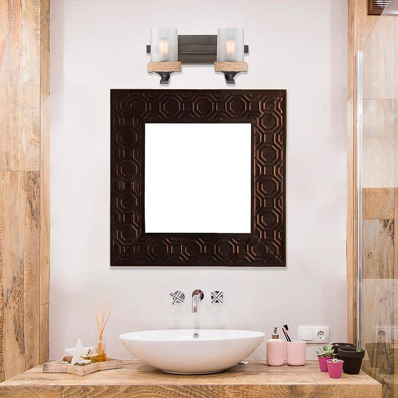 Image 5 Chatham 16" Wide Gunmetal Bronze 2-Light Bath Light w/ Sandblasted Gla more views