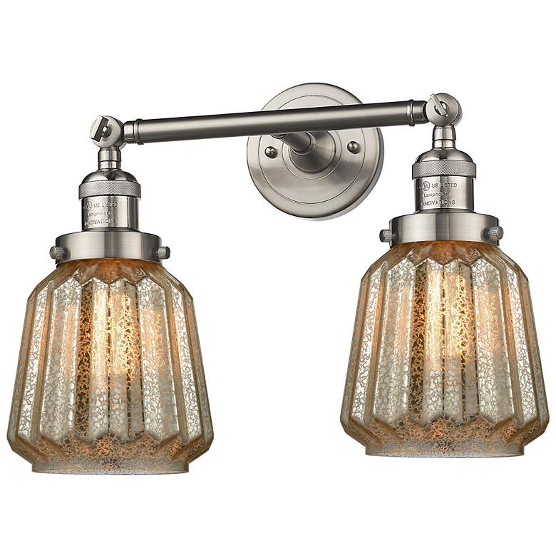 Image 1 Chatham 16"W 2 Light Brushed Nickel Bath Light w/ Mercury Shade