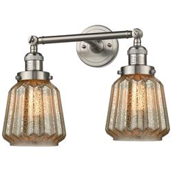 Chatham 16"W 2 Light Brushed Nickel Bath Light w/ Mercury Shade