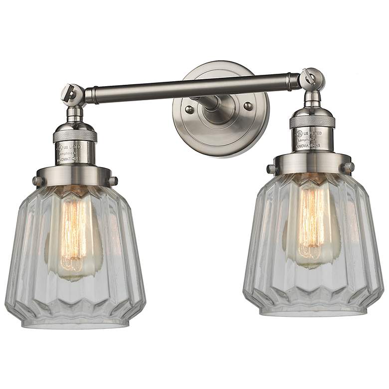 Image 1 Chatham 16"W 2 Light Brushed Satin Nickel Bath Vanity Light w/ Clear S