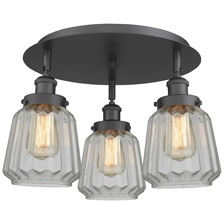 Image 1 Chatham 18.25" Wide 3 Light Matte Black Flush Mount With Clear Glass S
