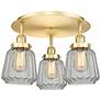 Chatham 18.25" Wide 3 Light Satin Gold Flush Mount With Clear Glass Sh