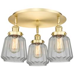 Chatham 18.25&quot; Wide 3 Light Satin Gold Flush Mount With Clear Glass Sh