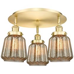 Chatham 18.25&quot; Wide 3 Light Satin Gold Flush Mount With Mercury Glass