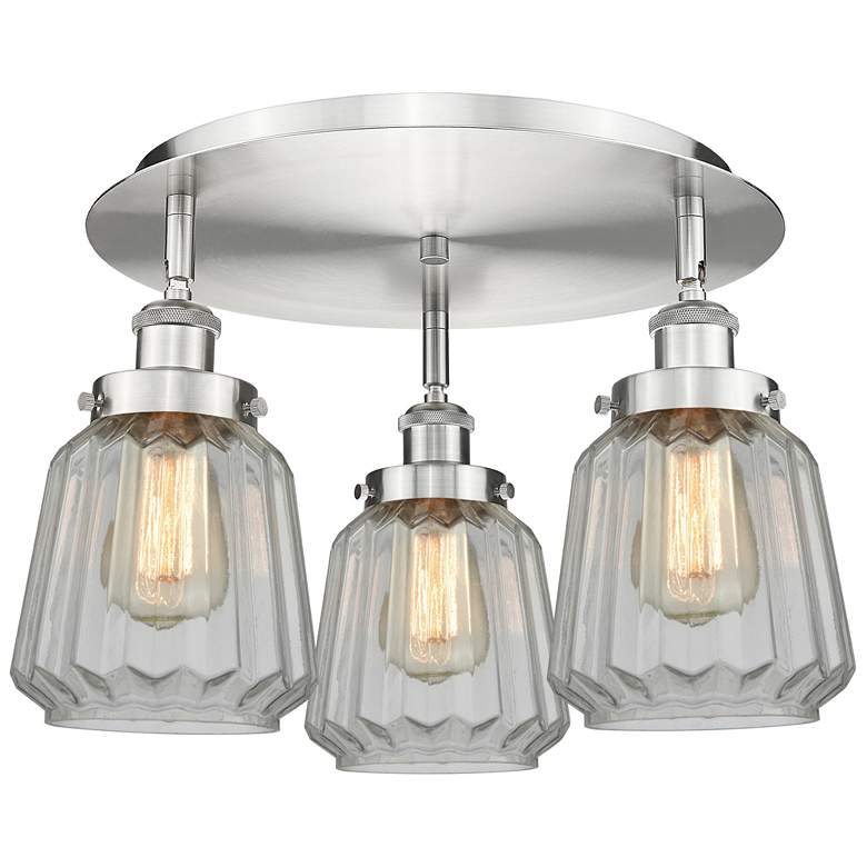 Image 1 Chatham 18.25" Wide 3 Light Satin Nickel Flush Mount With Clear Glass