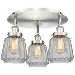 Chatham 18.25" Wide 3 Light Satin Nickel Flush Mount With Clear Glass