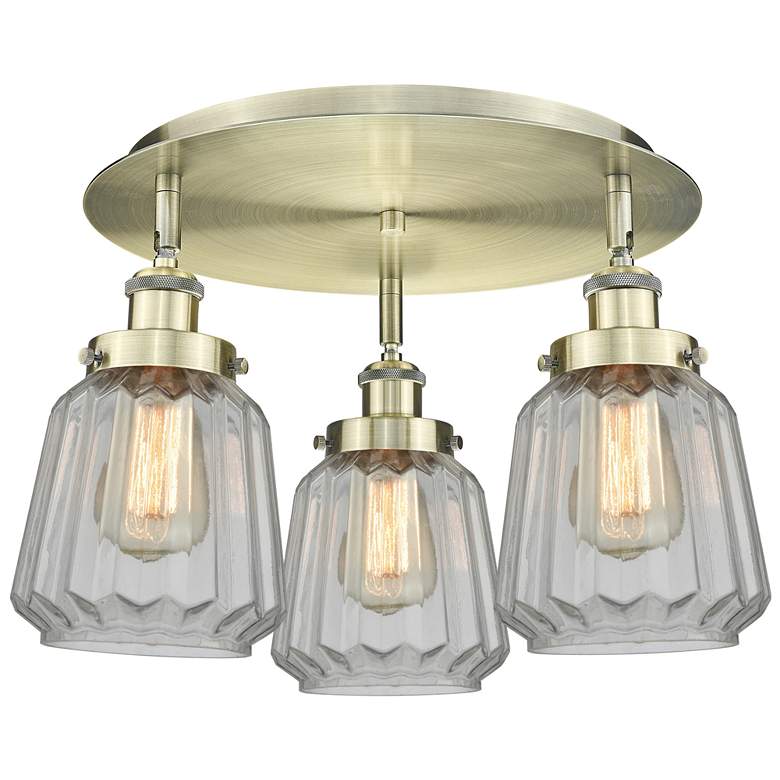 Image 1 Chatham 18.25"W 3 Light Antique Brass Flush Mount With Clear Glass Sha