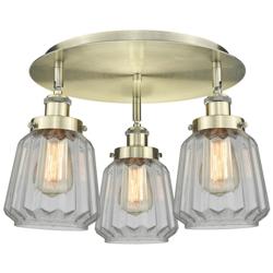 Chatham 18.25"W 3 Light Antique Brass Flush Mount With Clear Glass Sha
