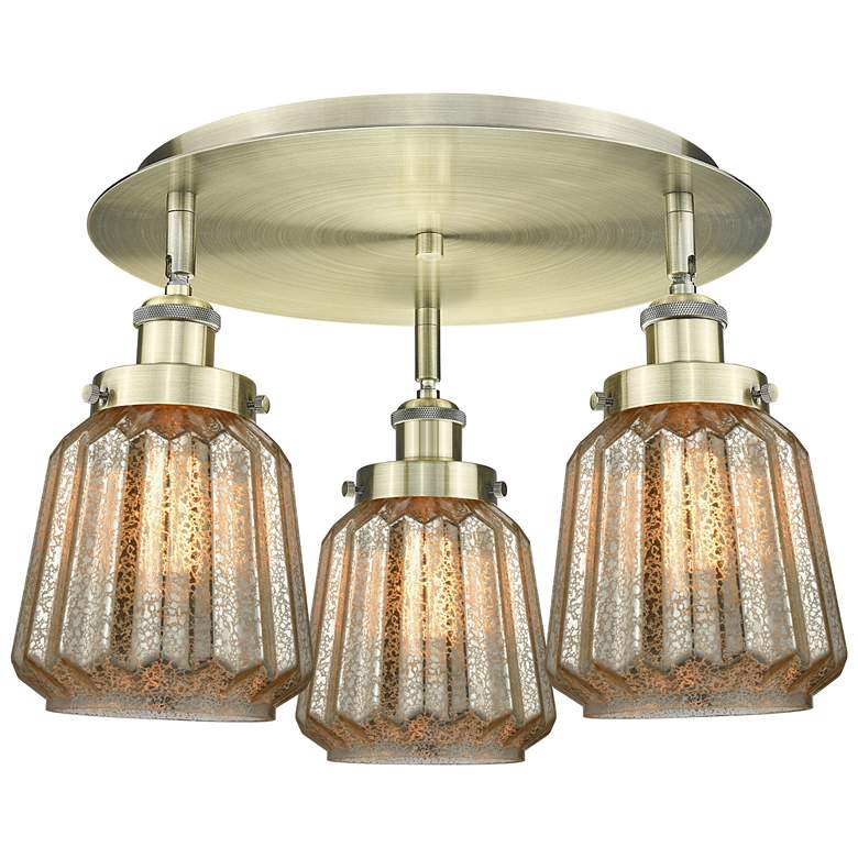 Image 1 Chatham 18.25"W 3 Light Antique Brass Flush Mount With Mercury Glass S