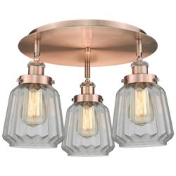 Chatham 18.25&quot;W 3 Light Antique Copper Flush Mount With Clear Glass Sh
