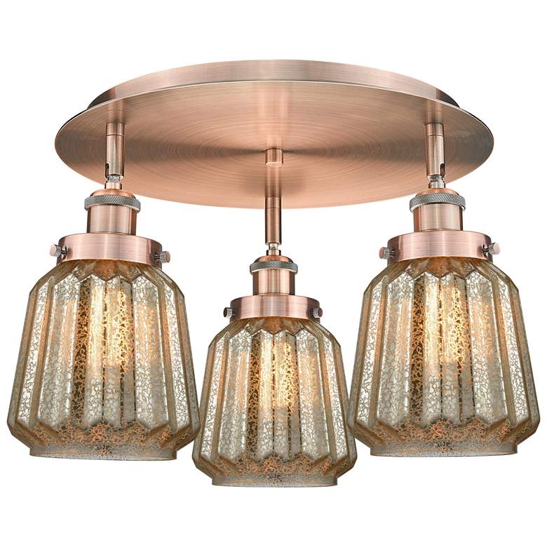 Image 1 Chatham 18.25"W 3 Light Antique Copper Flush Mount With Mercury Glass
