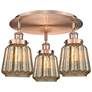 Chatham 18.25"W 3 Light Antique Copper Flush Mount With Mercury Glass