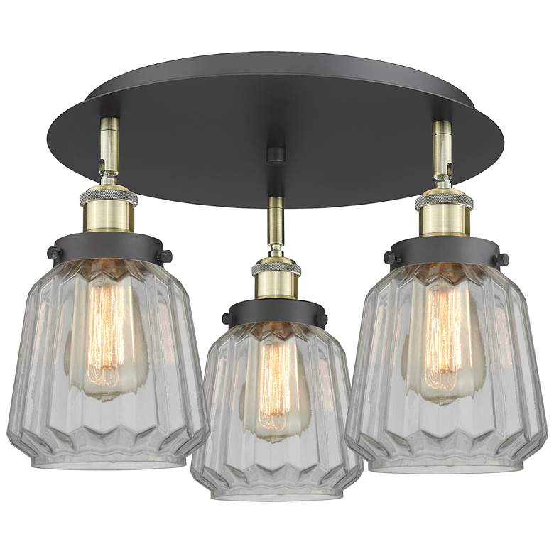 Image 1 Chatham 18.25"W 3 Light Black Antique Brass Flush Mount w/ Clear Shade