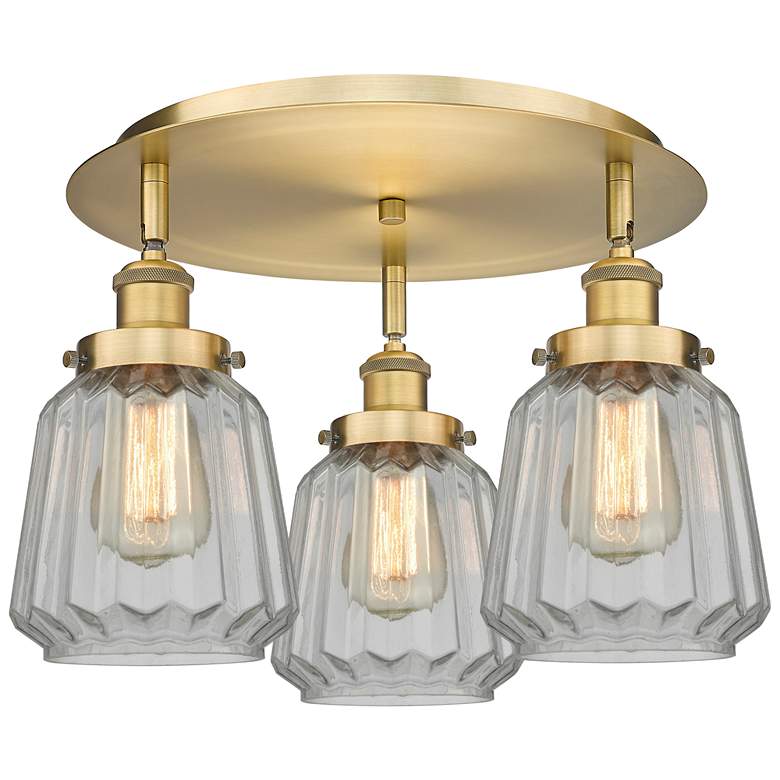 Image 1 Chatham 18.25"W 3 Light Brushed Brass Flush Mount With Clear Glass Sha