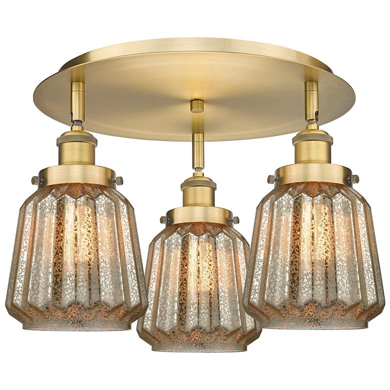 Image 1 Chatham 18.25"W 3 Light Brushed Brass Flush Mount With Mercury Glass S