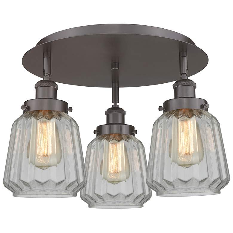 Image 1 Chatham 18.25"W 3 Light Oil Rubbed Bronze Flush Mount w/ Clear Glass S