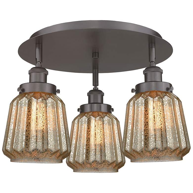 Image 1 Chatham 18.25"W 3 Light Oil Rubbed Bronze Flush Mount w/ Mercury Shade